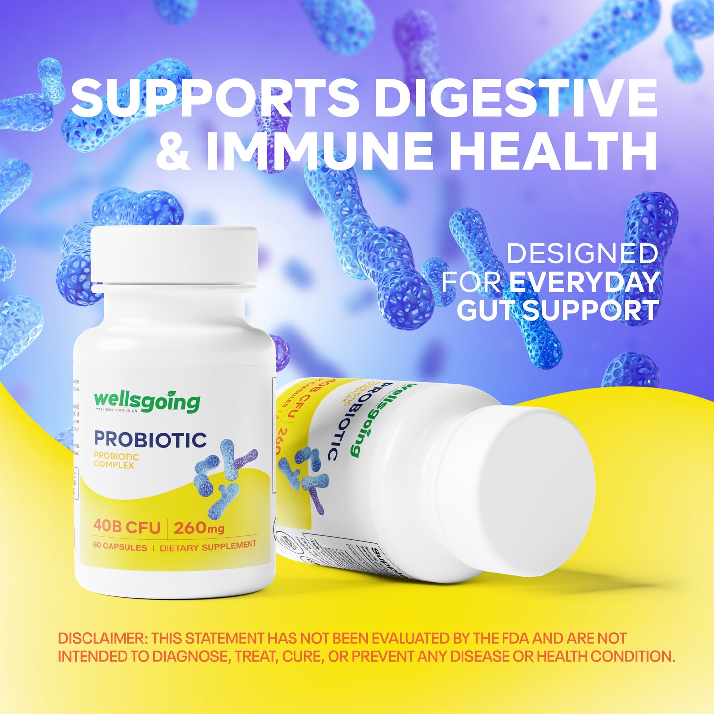 Wellsgoing Probiotic 40 Billion CFU – Digestive & Gut Support (60 Capsules)
