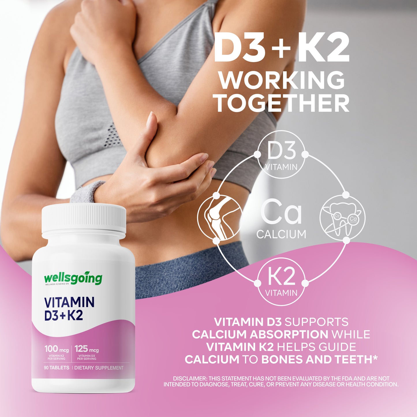 Wellsgoing Vitamin D3 + K2 5000 IU – Bone, Teeth & Immune Support (90 Tablets)