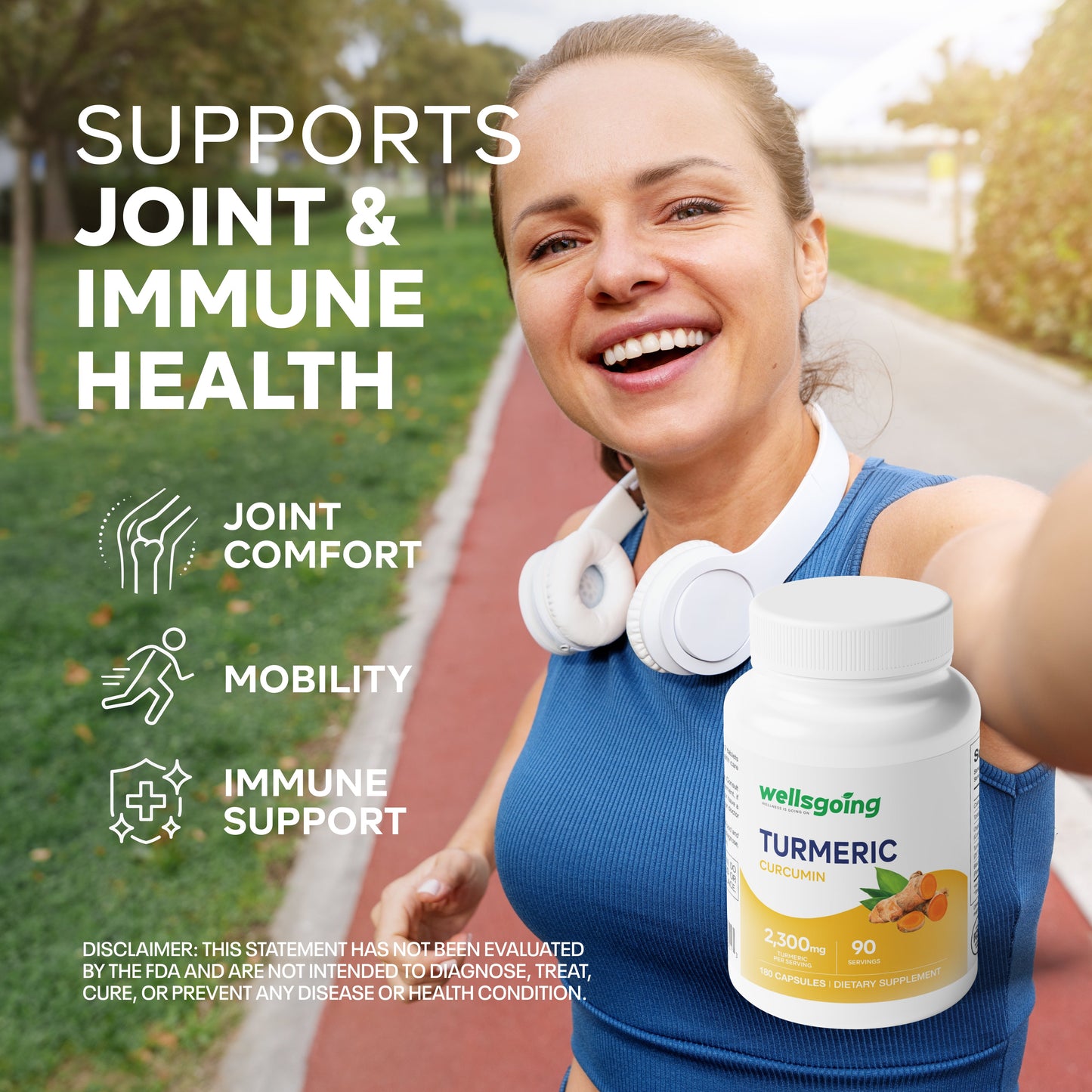 Wellsgoing Turmeric Curcumin 2300 mg – Joint & Immune Support (180 Capsules)