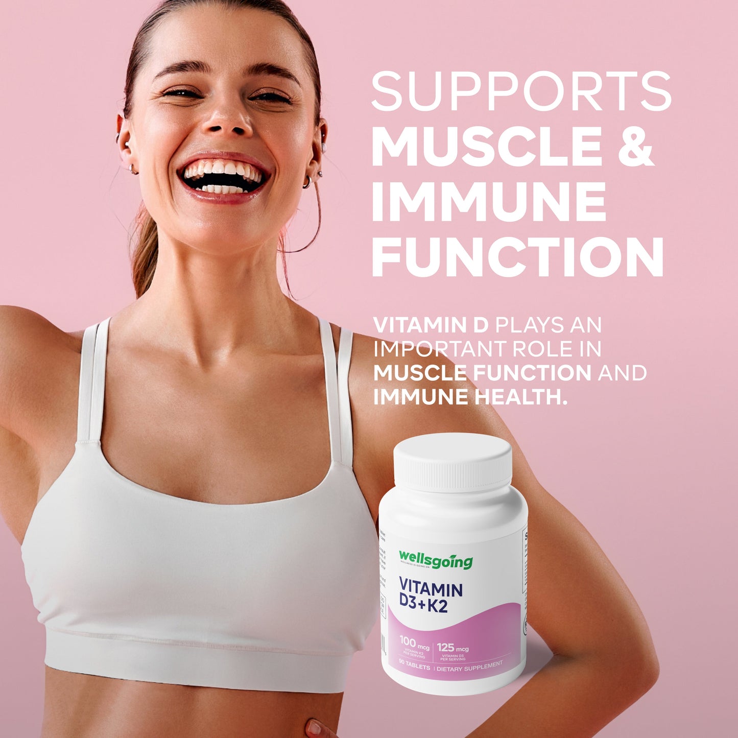 Wellsgoing Vitamin D3 + K2 5000 IU – Bone, Teeth & Immune Support (90 Tablets)