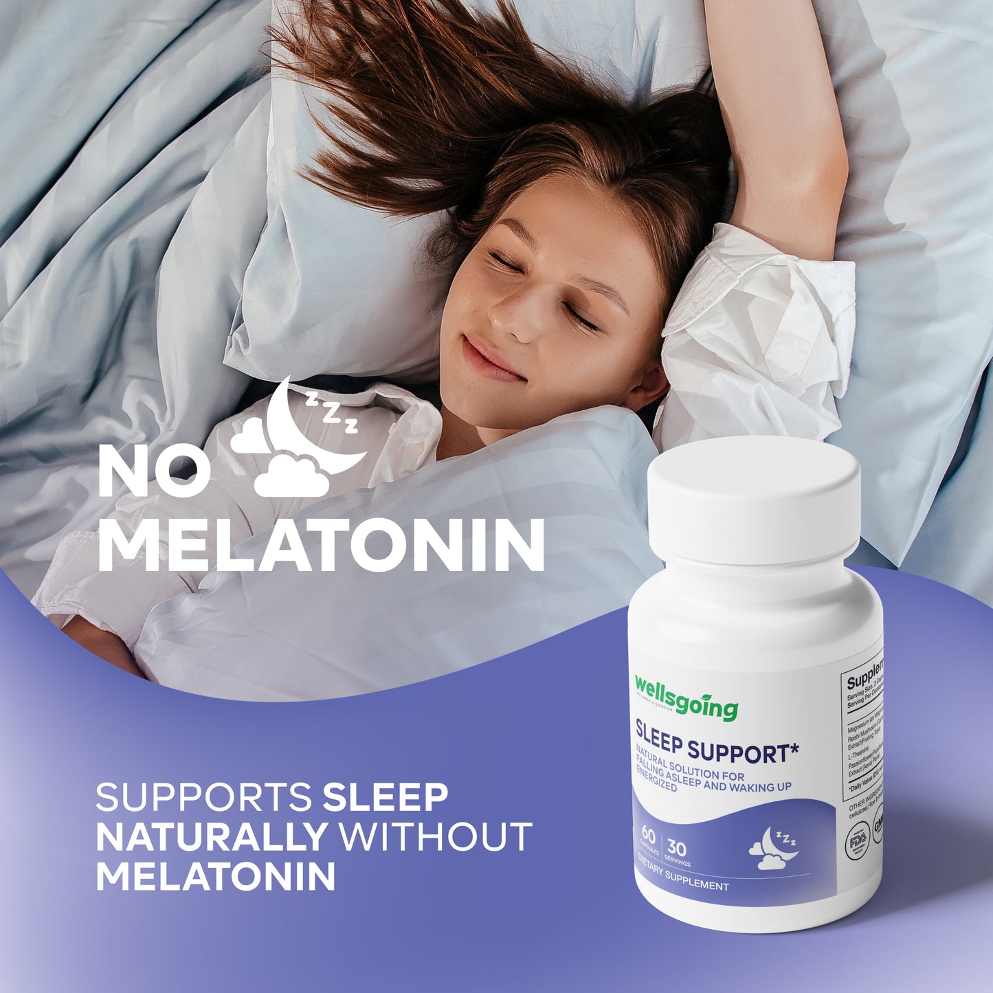 Wellsgoing Sleep Support – Melatonin-Free Relaxation Formula (60 Capsules)