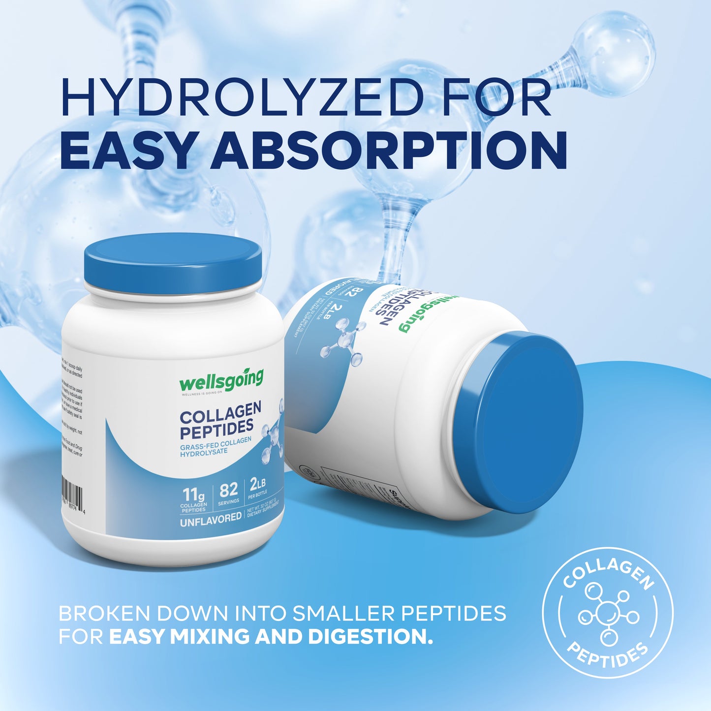 Wellsgoing Grass-Fed Collagen Peptides Powder – Hair, Skin & Joint Support (2 lb)