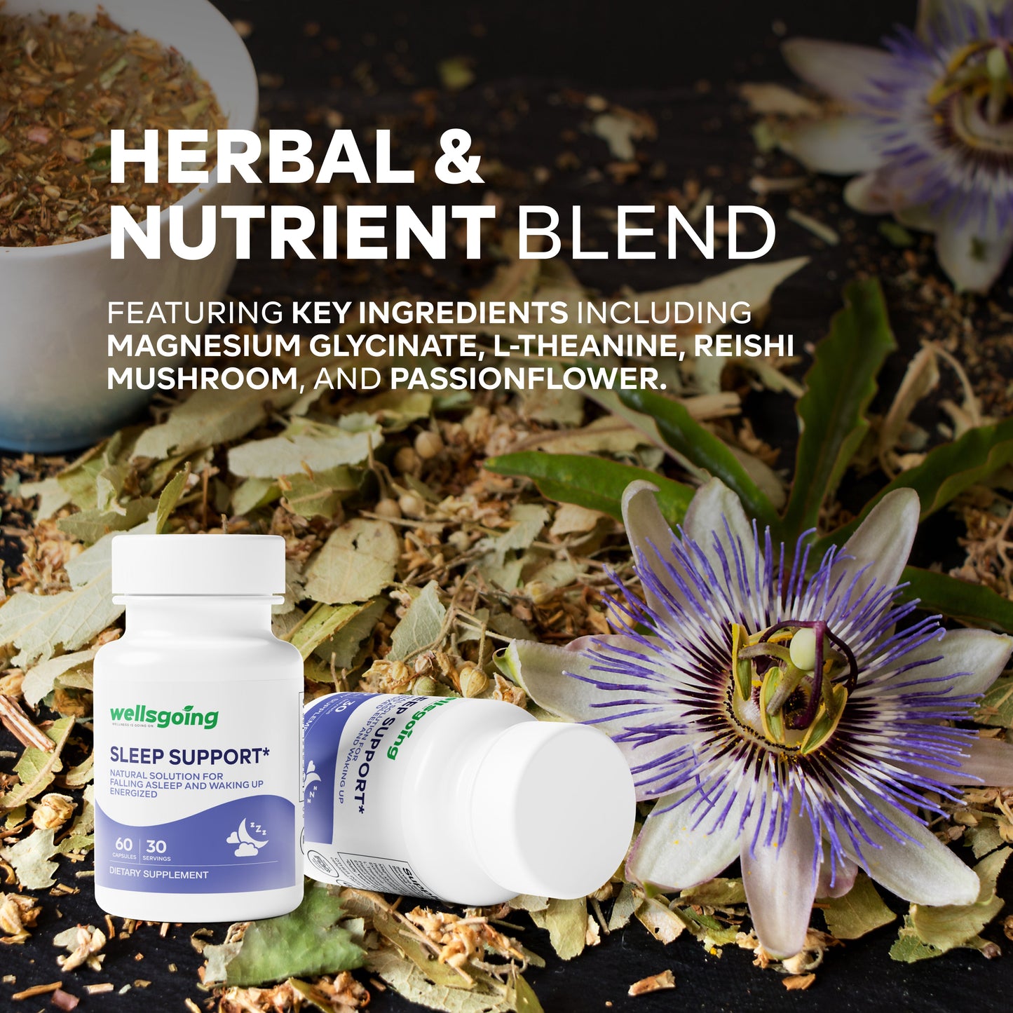 Wellsgoing Sleep Support – Melatonin-Free Relaxation Formula (60 Capsules)