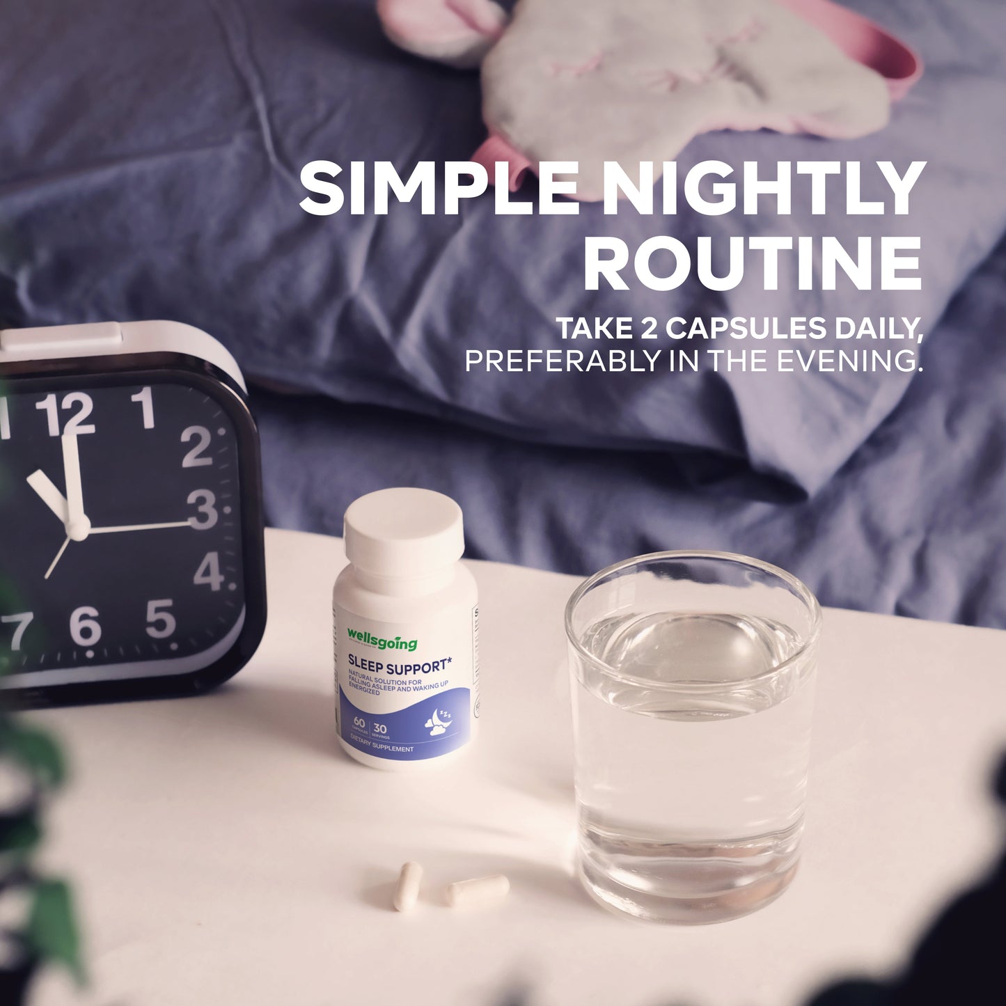 Wellsgoing Sleep Support – Melatonin-Free Relaxation Formula (60 Capsules)