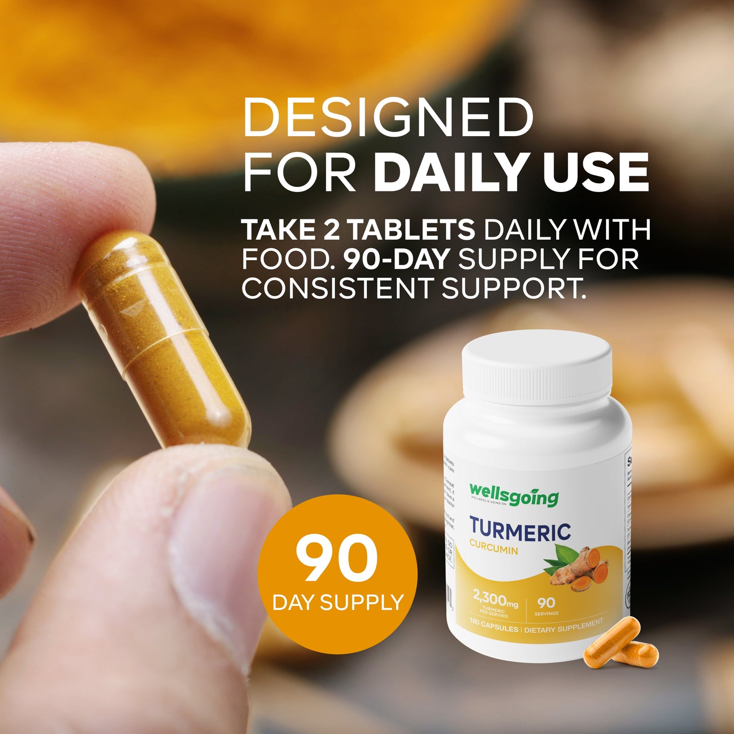 Wellsgoing Turmeric Curcumin 2300 mg – Joint & Immune Support (180 Capsules)