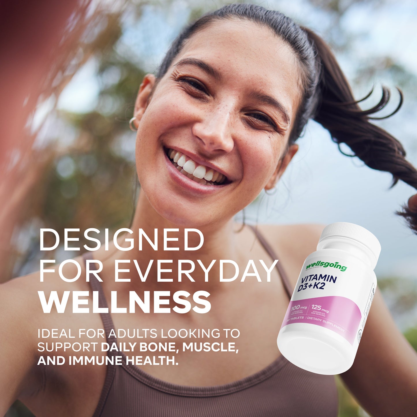 Wellsgoing Vitamin D3 + K2 5000 IU – Bone, Teeth & Immune Support (90 Tablets)