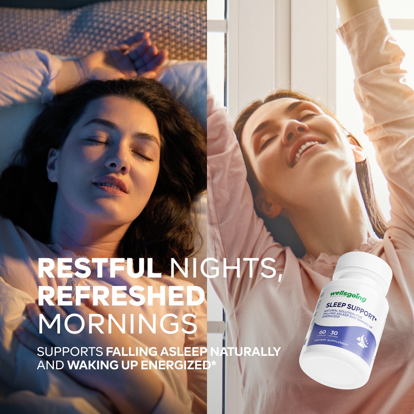 Wellsgoing Sleep Support – Melatonin-Free Relaxation Formula (60 Capsules)