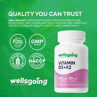 Wellsgoing Vitamin D3 + K2 5000 IU – Bone, Teeth & Immune Support (90 Tablets)