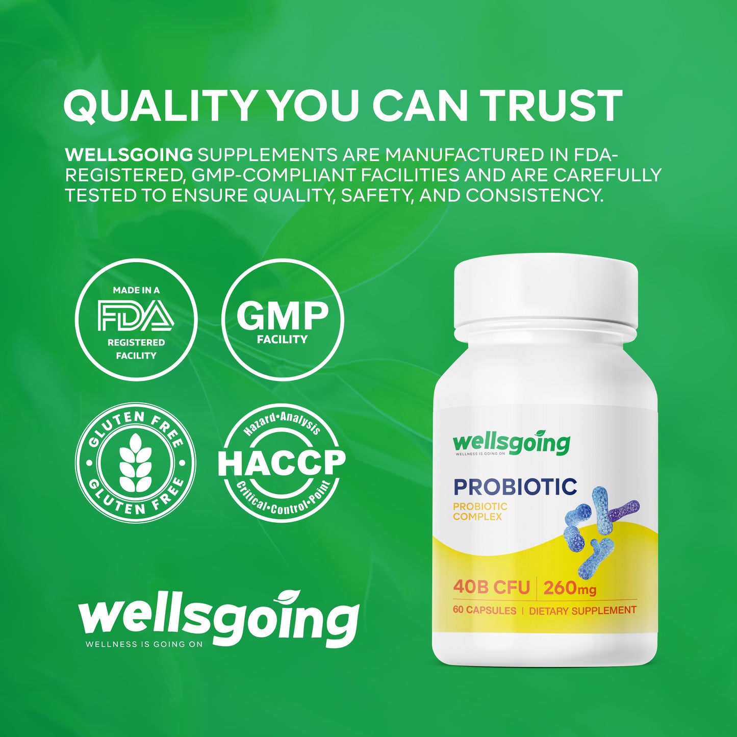 Wellsgoing Probiotic 40 Billion CFU – Digestive & Gut Support (60 Capsules)