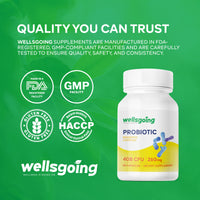 Wellsgoing Probiotic 40 Billion CFU – Digestive & Gut Support (60 Capsules)