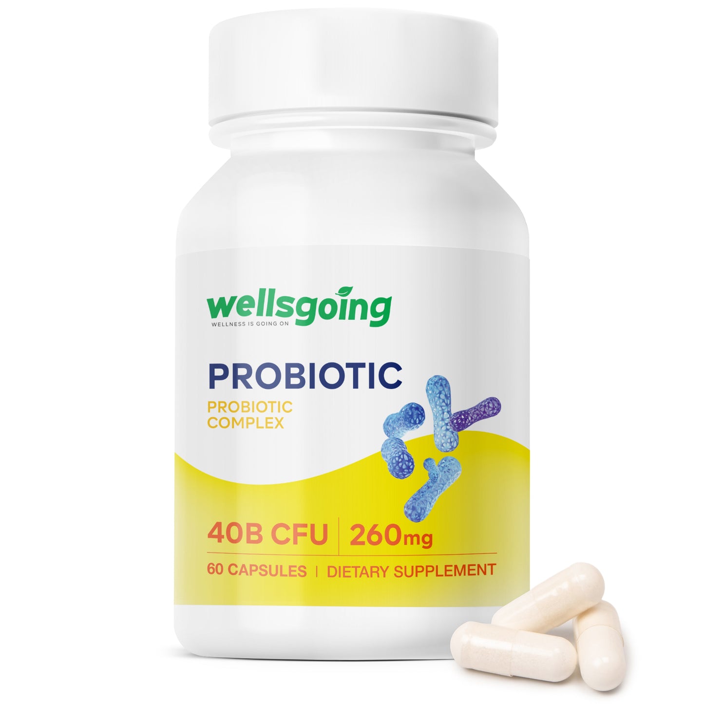 Wellsgoing Probiotic 40 Billion CFU – Digestive & Gut Support (60 Capsules)