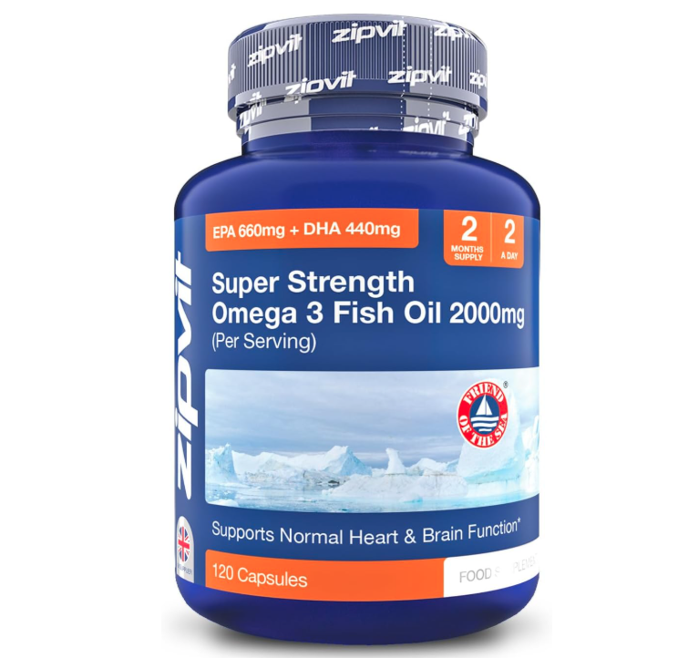 Zipvit Omega 3 Fish Oil 2000mg, EPA 660mg DHA 440mg per Daily Serving. 120 Capsules (2 Months Supply). Supports Heart, Brain Function and Eye Health. 2 Capsules Per Serving