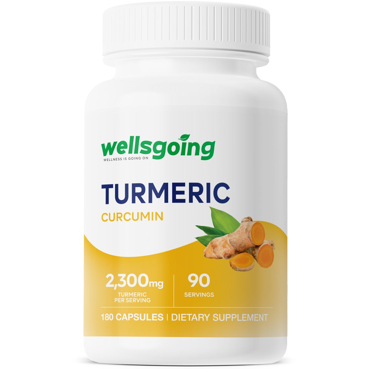 Wellsgoing Turmeric Curcumin 2300 mg – Joint & Immune Support (180 Capsules)