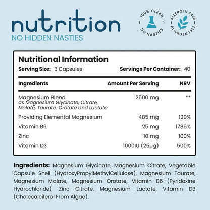 VitaBright Magnesium Glycinate 6-in-1 Complex 2500mg, 485mg Elemental Magnesium Supplements High Strength, With Zinc, Vitamin D3 & B6, 120 Capsules