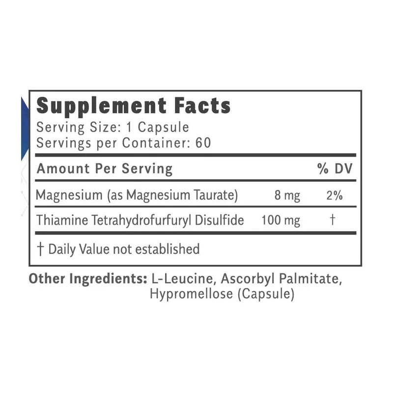 Objective Nutrients Thiamax Vitamin B1 (Thiamine TTFD) Capsules, 100mg, 60 Count