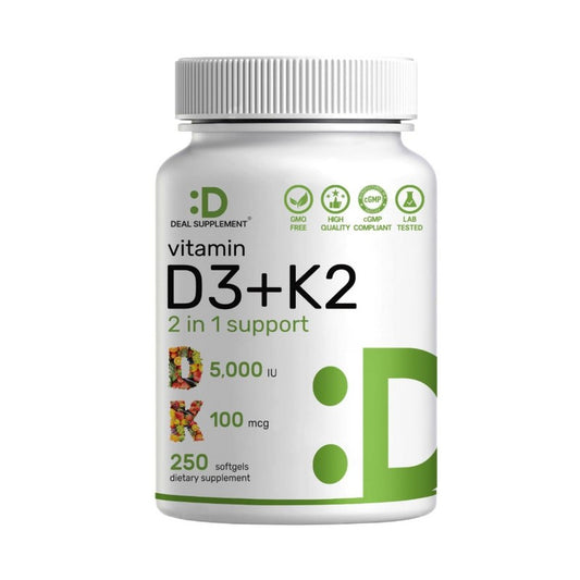 DEAL SUPPLEMENT Vitamin D3 K2 5000IU Softgel, 2-1 Complex, 250 Count