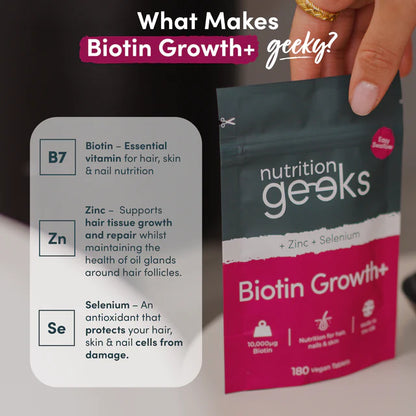 Nutrition Geeks Biotin Hair Growth Supplement - 180 Tablets