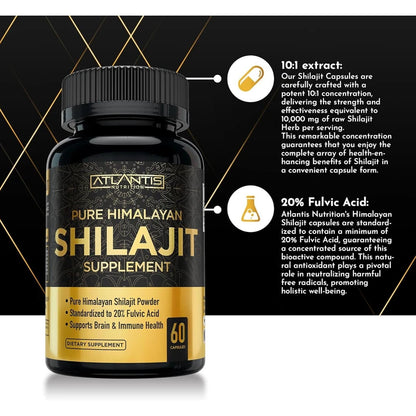 Shilajit Supplement Capsules, 10,000mg Equivalent per Serving,  Made in The USA, Shilajit for Men & Women, 60 Capsules