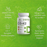 DEAL SUPPLEMENT Vitamin D3 K2 Softgel, 250 Count, 2-1 Complex, Vitamin D3 5000 IU & Vitamin K2 MK7