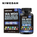 NIWEDAH Sea Moss 7000mg Ashwagandha 2000mg Black Seed Oil 4000mg Turmeric 2000mg Bladderwrack 2000mg Burdock 2000mg & Ginger Vitamin C Vitamin D3 with Elderberry Manuka Dandelion Yellow Dock (120 Capsules)