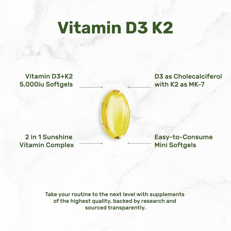 DEAL SUPPLEMENT Vitamin D3 K2 5000IU Softgel, 2-1 Complex, 250 Count