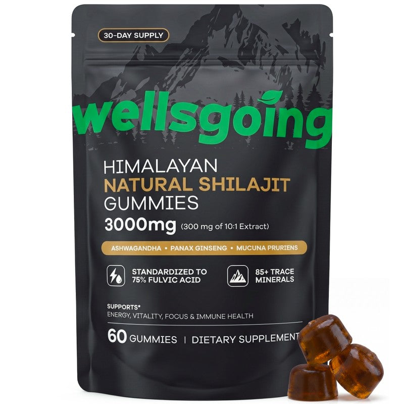 Himalayan Shilajit Gummies – 75% Fulvic Acid, Energy & Vitality Support with Ashwagandha – Daily Wellness Supplement – 60 Gummies