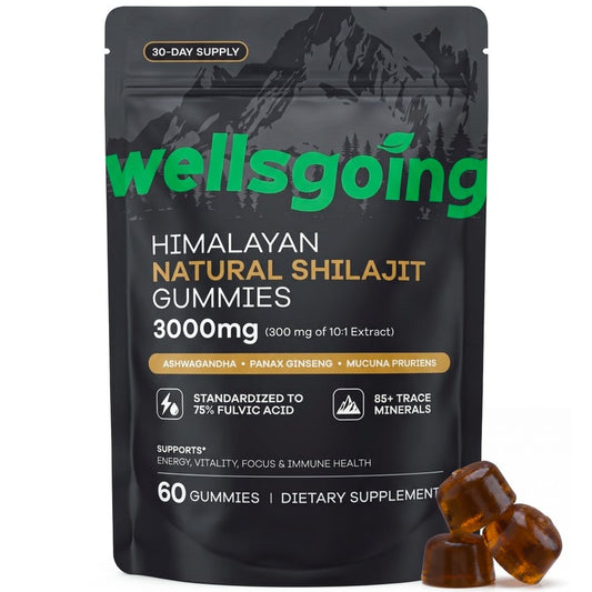 Himalayan Shilajit Gummies – 75% Fulvic Acid, Energy & Vitality Support with Ashwagandha – Daily Wellness Supplement – 60 Gummies