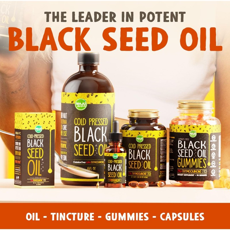 MAJU Black Seed Oil, Glass Bottle, 8 oz - 3 Times Thymoquinone, Cold-Pressed, 100% Turkish Black Cumin Seed Oil, Liquid Pure Blackseed Oil