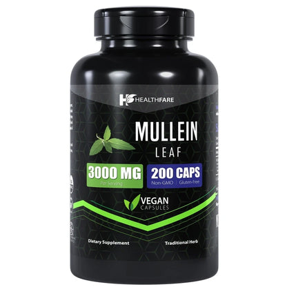 Healthfare Mullein Leaf Capsules | 3000mg | 200 Count | Support Lung Cleanse