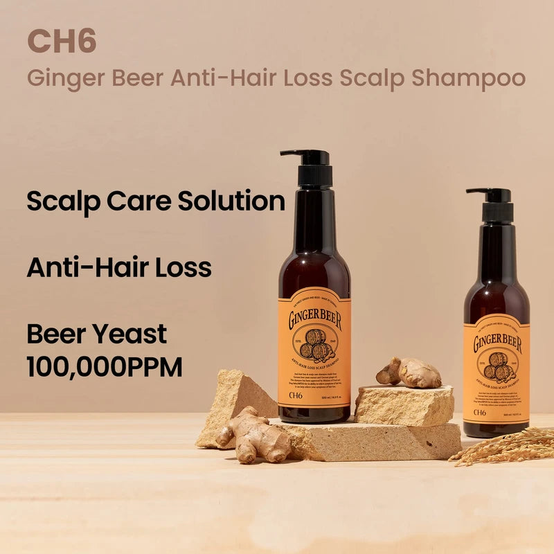 CH6 Ginger Beer Scalp Shampoo - for hair loss | Recover Damaged Scalp, Rich with German Beer Yeast for Hair Regrowth and Thickening, Thinning hair, Sulfate free, 16.9 fl oz