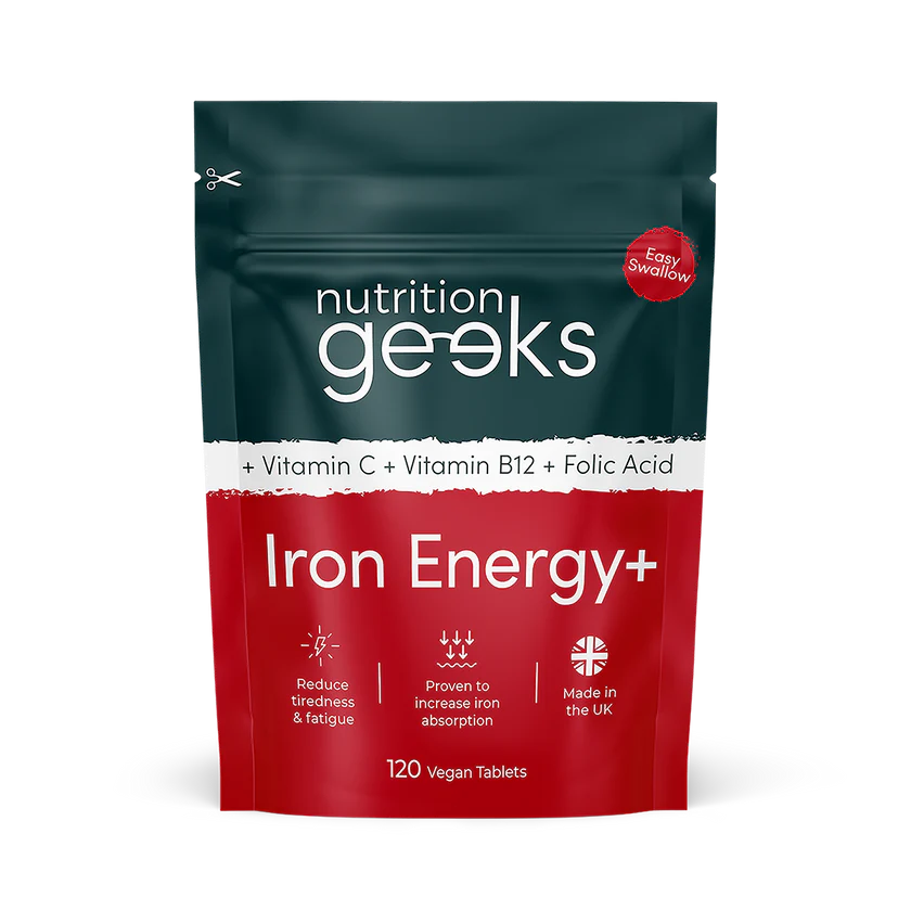 Nutrition Geeks  Iron Tablets High Strength Tablets with Vitamin C, B12 & Folic Acid - 120 Tablets