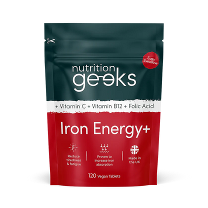 Nutrition Geeks  Iron Tablets High Strength Tablets with Vitamin C, B12 & Folic Acid - 120 Tablets