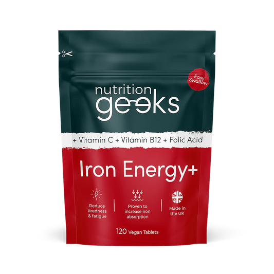 Nutrition Geeks  Iron Tablets High Strength Tablets with Vitamin C, B12 & Folic Acid - 120 Tablets