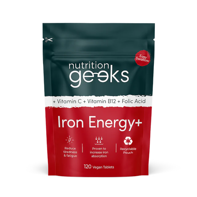 Nutrition Geeks Iron Tablets High Strength Tablets with Vitamin C, B12 & Folic Acid - 120 Tablets