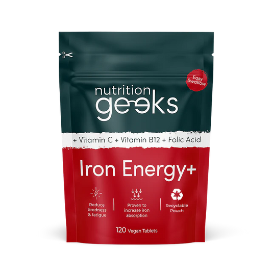 Nutrition Geeks Iron Tablets High Strength Tablets with Vitamin C, B12 & Folic Acid - 120 Tablets