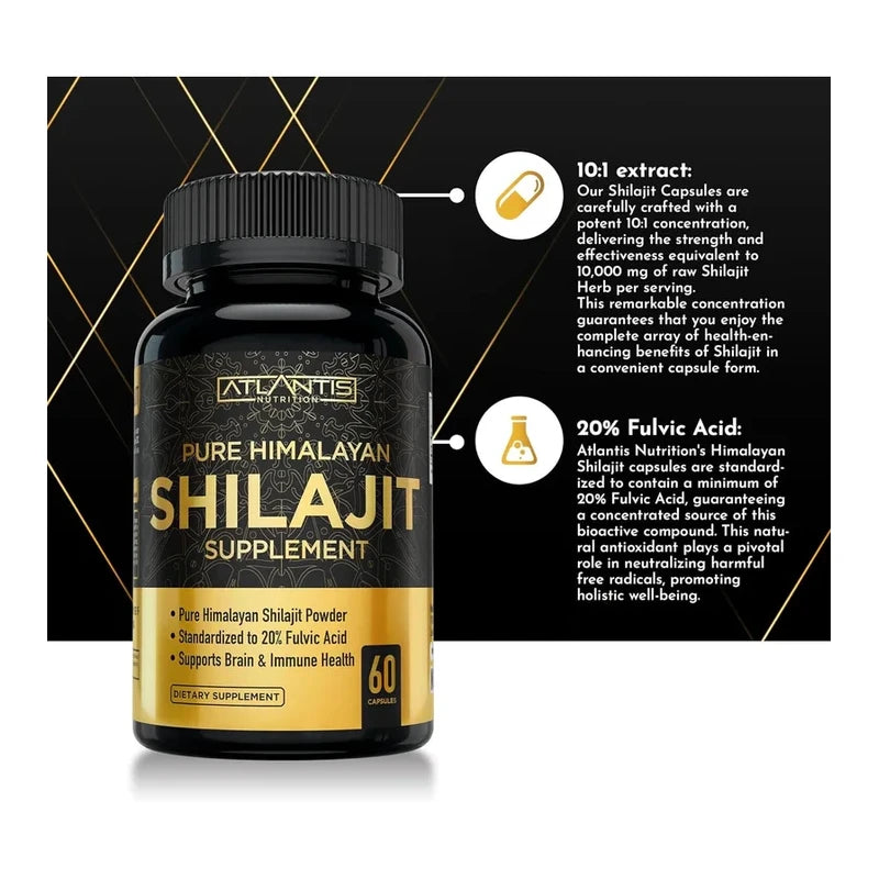 Shilajit Supplement Capsules, 10,000mg Equivalent per Serving, Made in The USA, Shilajit for Men & Women, 60 Capsules