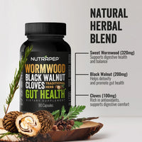 Wormwood, Black Walnut & Clove Capsules – Herbal Digestive & Gut Health Support Supplement, 90 Capsules