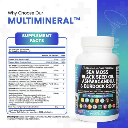 Clean Nutraceuticals MultiMineral™ Sea Moss Black Seed, 60 Capsules