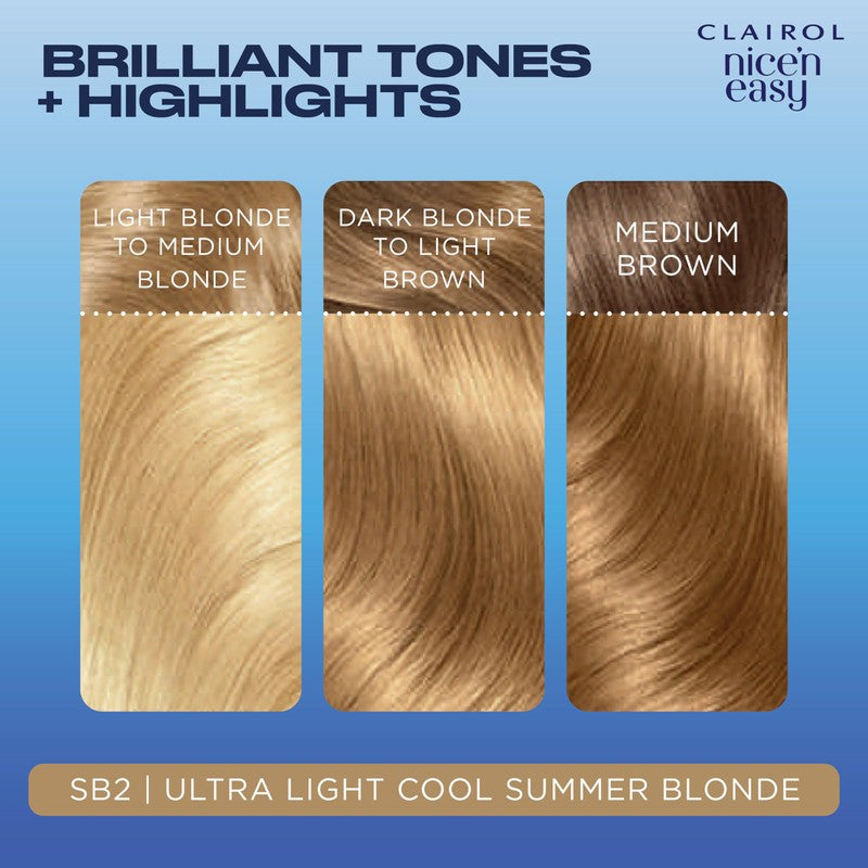 Clairol Nice'n Easy Hair Dye, SB2 Ultra Light Cool Summer Blonde, Natural Looking Oil Infused Permanent Hair Dye