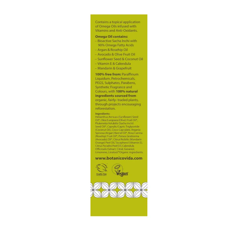 Botanico Vida Omega Oil, 50ml (1.69 fl oz). The 100% Natural Body Oil for Stretch Marks, Scars, Dry Skin