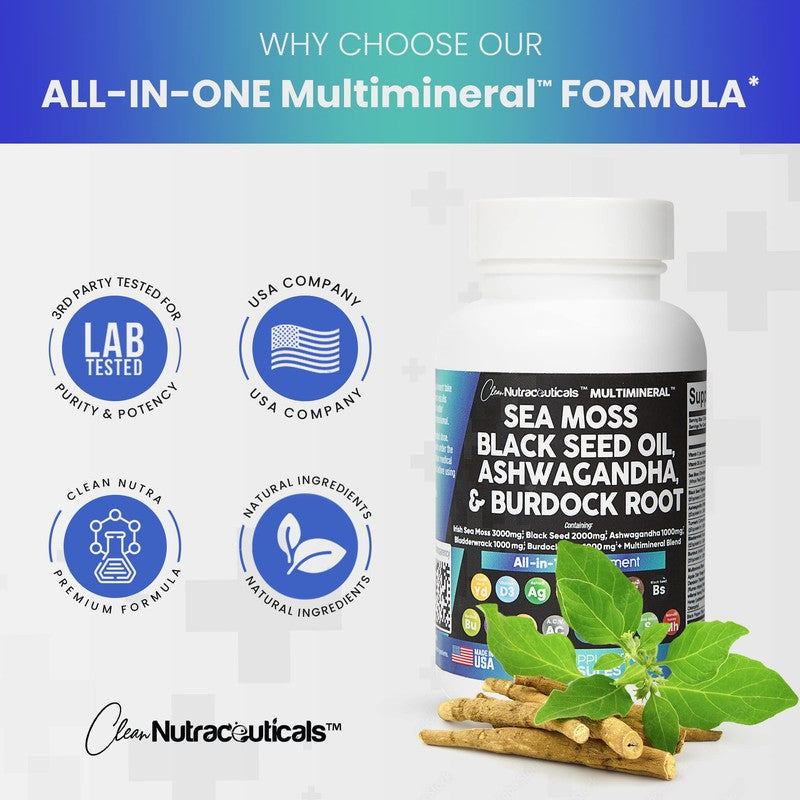 Clean Nutraceuticals MultiMineral™ Sea Moss Black Seed, 60 Capsules