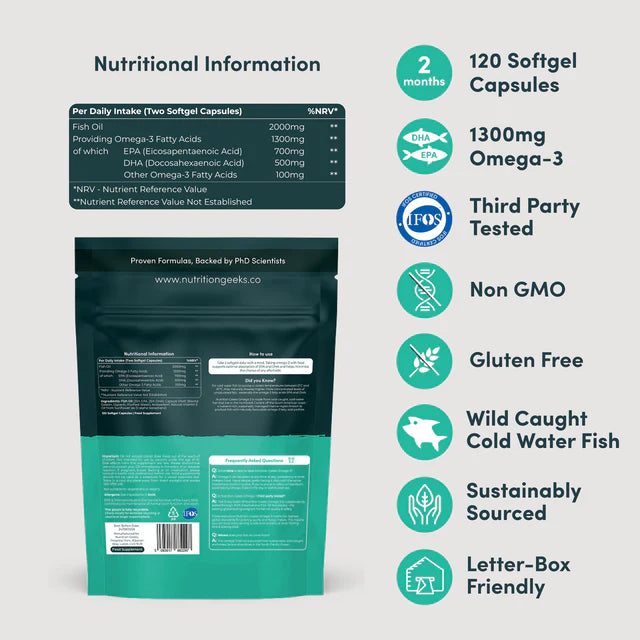 Nutrition Geeks Omega 3, 120 softgel capsules, 2 month supply