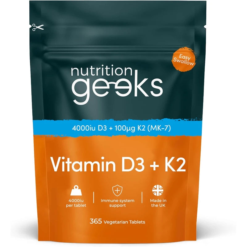 Nutrition Geeks Vitamin D3 4000iu + Vitamin K2 (MK7), 12 months supply (365 tablets)