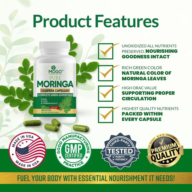 MOGO Organic Moringa Capsules, 350 mg, 180 Capsules