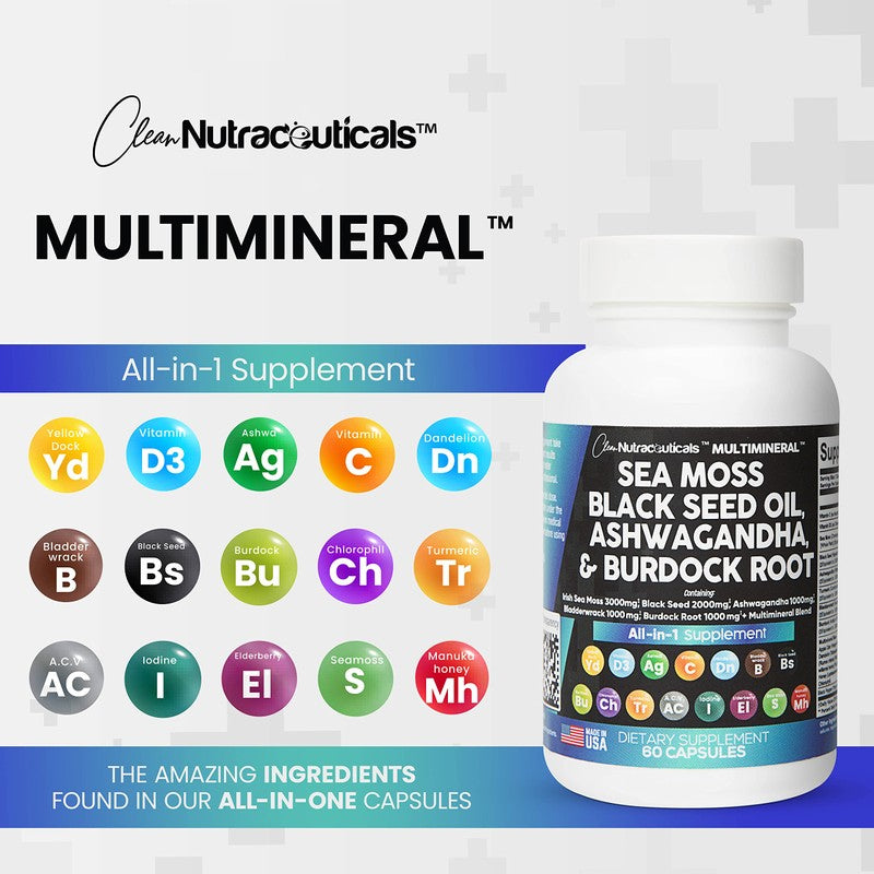 Clean Nutraceuticals MultiMineral™ Sea Moss Black Seed, 60 Capsules