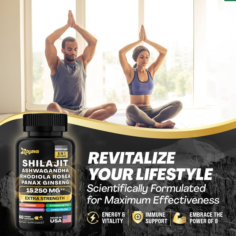 Shilajit 8 in 1 Supplement Capsules, 60 count