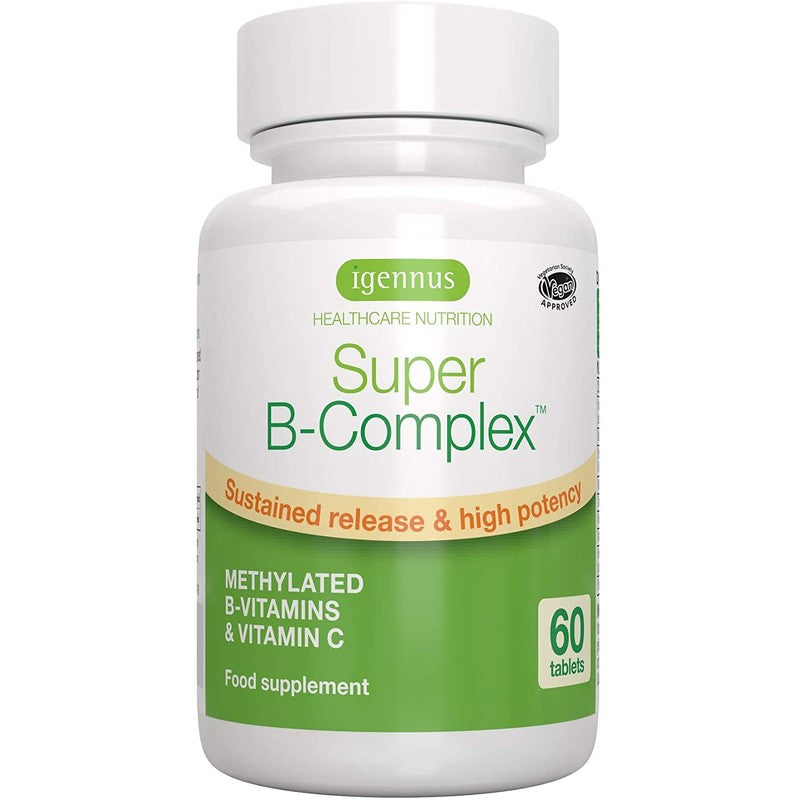 Igennus Super B-Complex – Methylated Sustained Release B Complex & Vitamin C, Folate & Methylcobalamin, Vegan, 60 Small Tablets