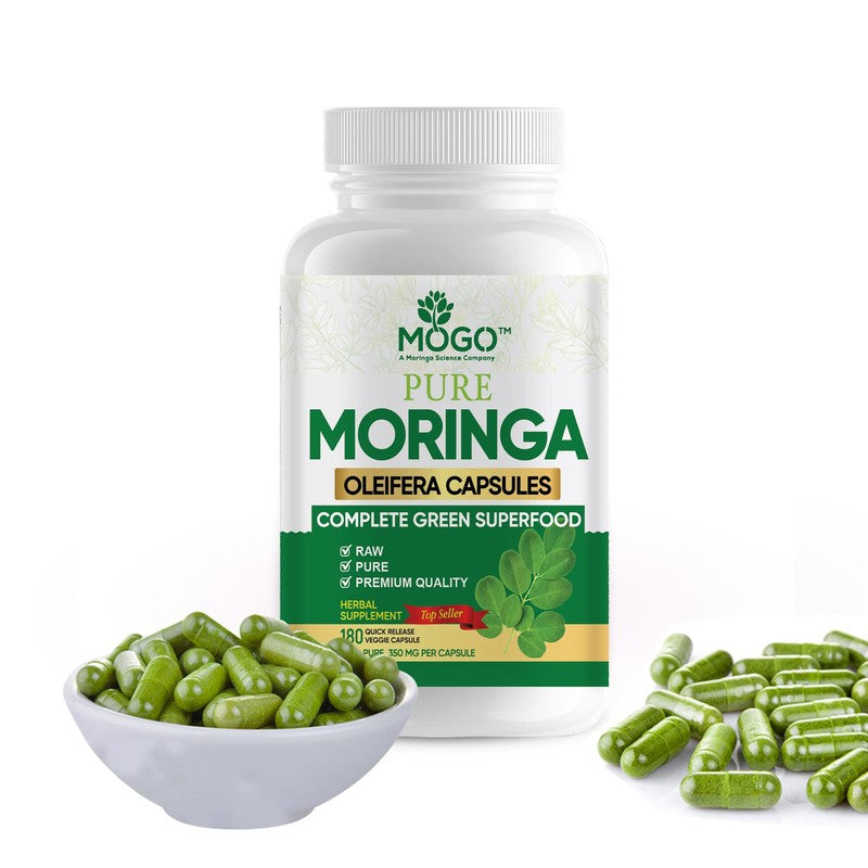 Organic Moringa Capsules, Immune Support, Gut Health, and Vitamin Boost, 350 mg, 180 Capsules