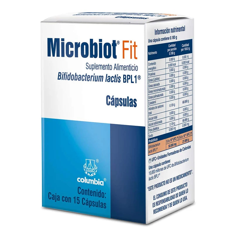 Microbiot Fit, 10 billones de probióticos Bifidobacterium lactis BPL1, 15 cápsulas