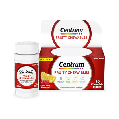 Centrum Fruity Chewables Tablets, Advance Multivitamin & Mineral Tablets, 24 essential nutrients including Vitamin D, Complete Multivitamin Tablets, 30 tablets